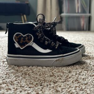 Vans Black and White Kids Sneakers with Leopard Details